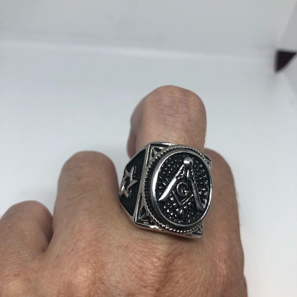 Vintage silver stainless steel Free Mason Ring